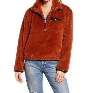 BLANKNYC Faux Fur Half Zip Pullover